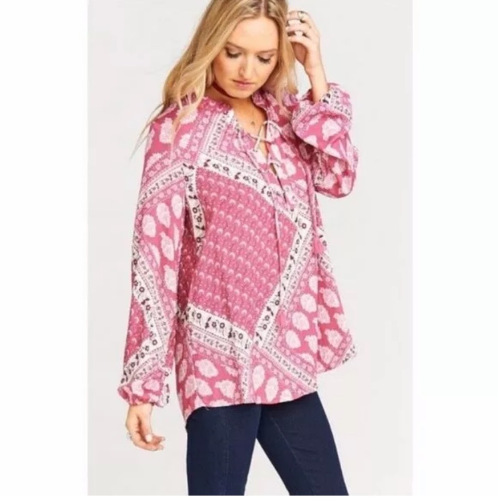 SHOW ME YOUR MUMU thatcher wine peasant top SZ SM